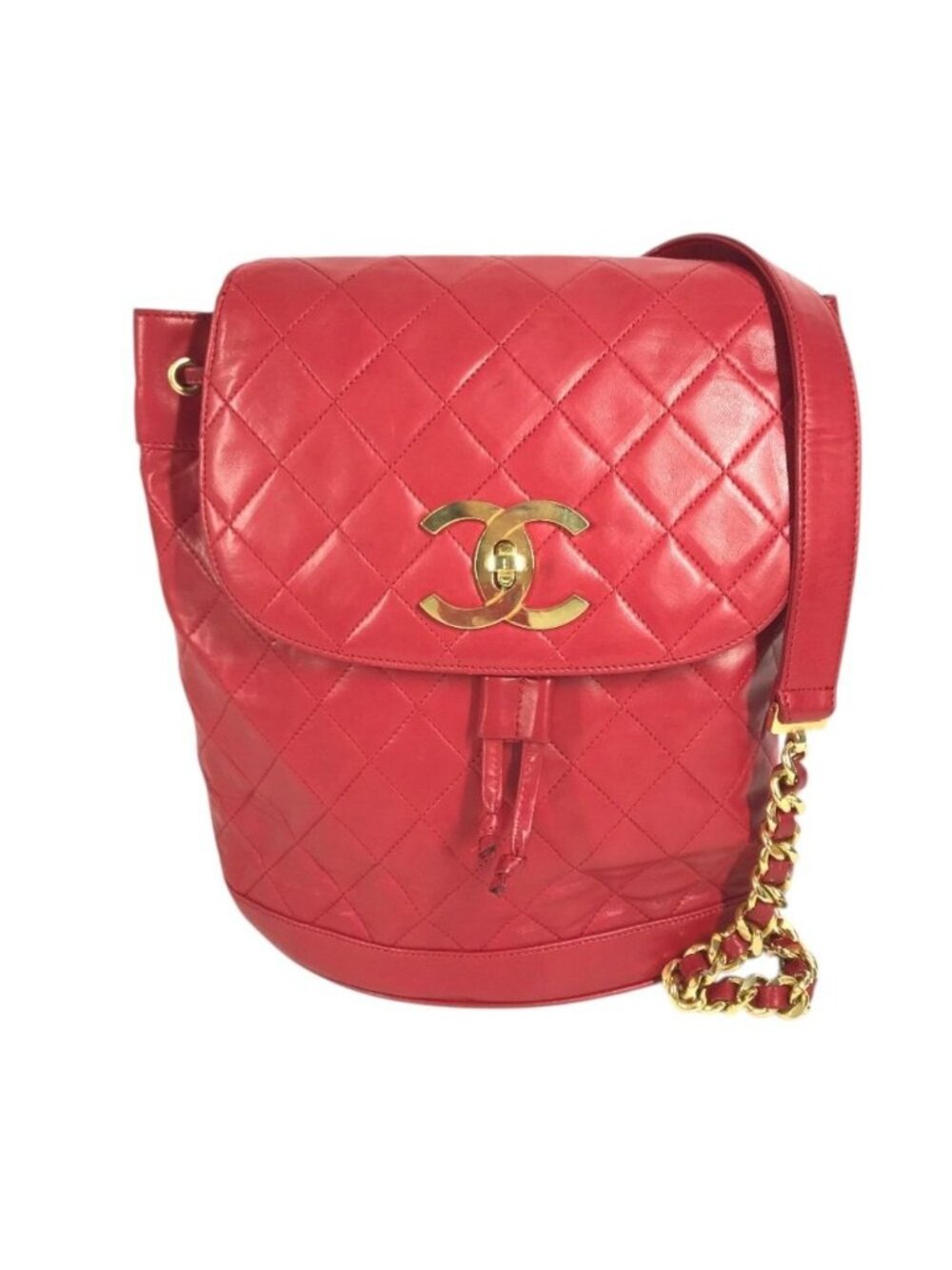 Chanel Backpack CC Logo Quilted Vintage Turnlock GG Supreme Canvas Red